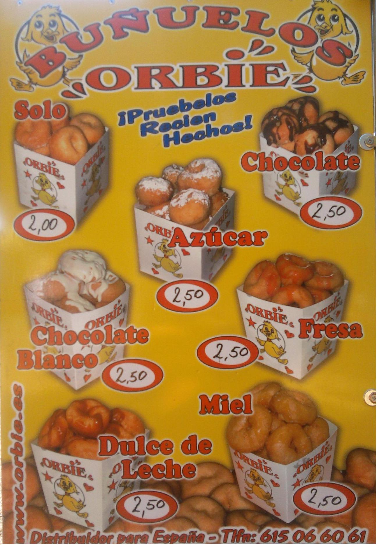 An image of the Orbie Buñuelos. All the options that they have, all the flavours that you can choose